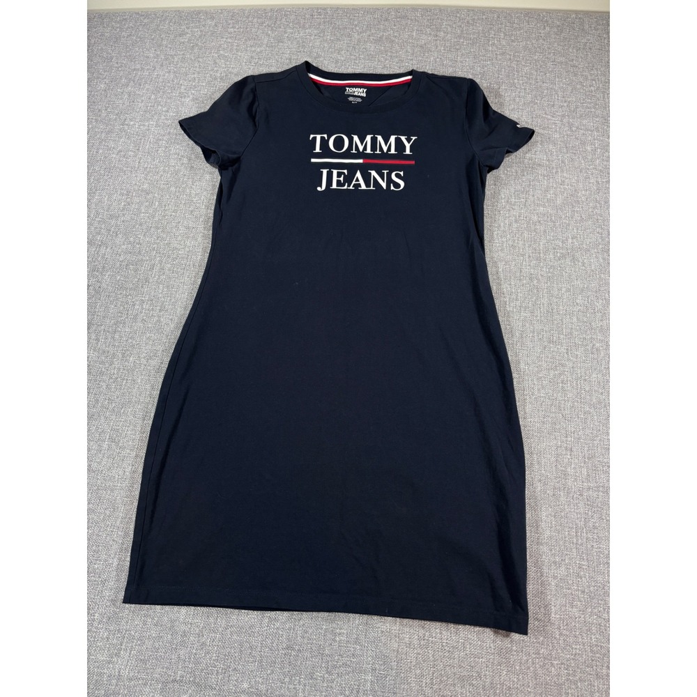 Tommy Jeans T-Shirt Dress Logo Graphic Mini Short Sleeve Navy Blue Womens Small